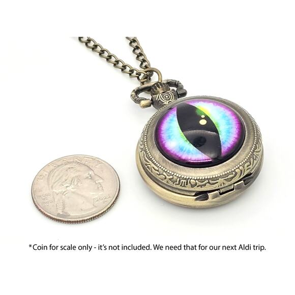 Dragon Eye Pocket Watch – Magical Mystical Purple, Bronze Medieval Fantasy Gift - Picture 5 of 9